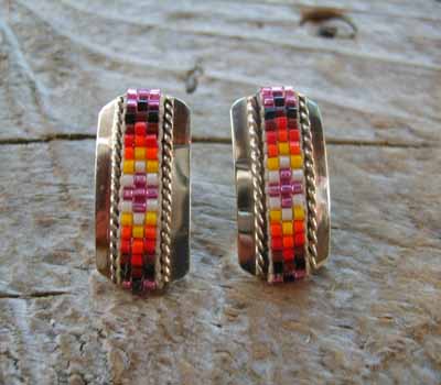 Indian Silver and Bead Earrings Post F